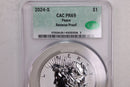 2024-S $1., Peace Silver Commemorative., 'Reverse Proof', CAC PF69, Store GMC129