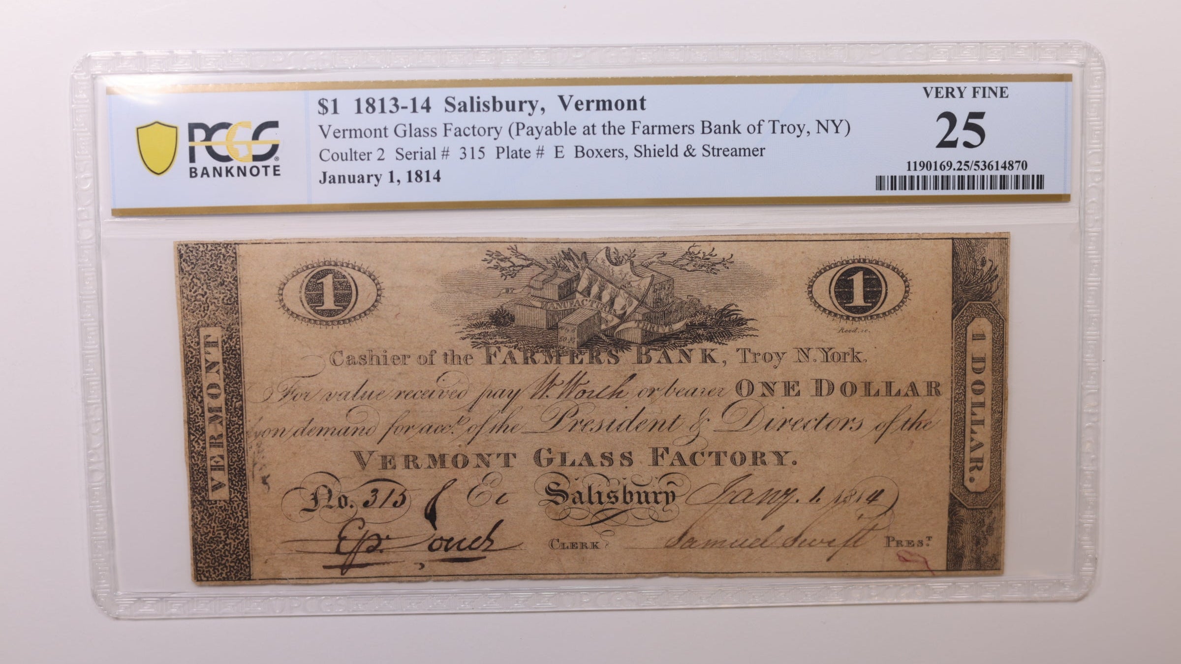 1814 $1, Salisbury, Vermont, Obsolete Currency, PCGS VF25, Store #GVT007.