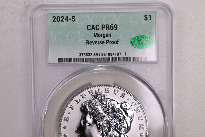 2024-S $1., Morgan Silver Commemorative., 'Reverse Proof', CAC PF69, Store GMC131