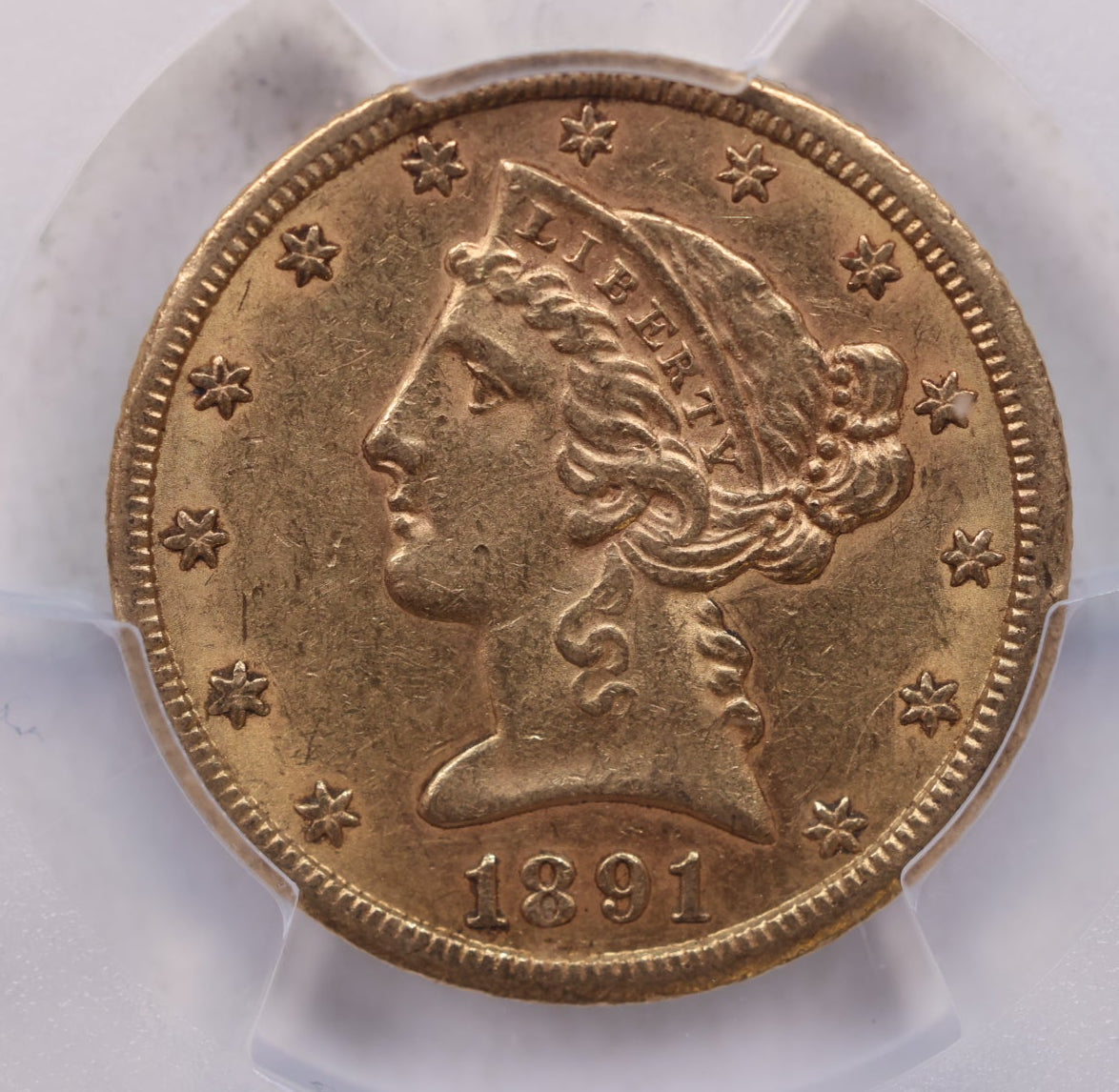 1891-CC $5, Gold Half Eagle, "Carson City", Uncirculated, NGC MS-61, Store Sale #G0155.
