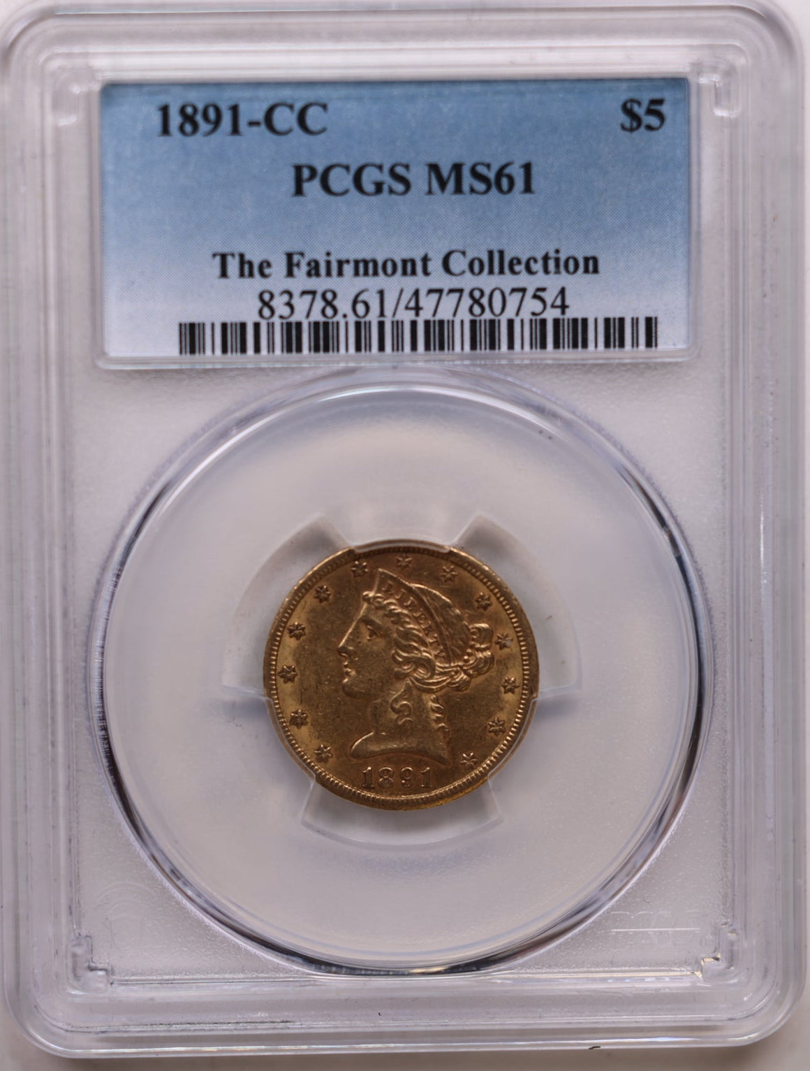 1891-CC $5, Gold Half Eagle, "Carson City", Uncirculated, NGC MS-61, Store Sale #G0155.