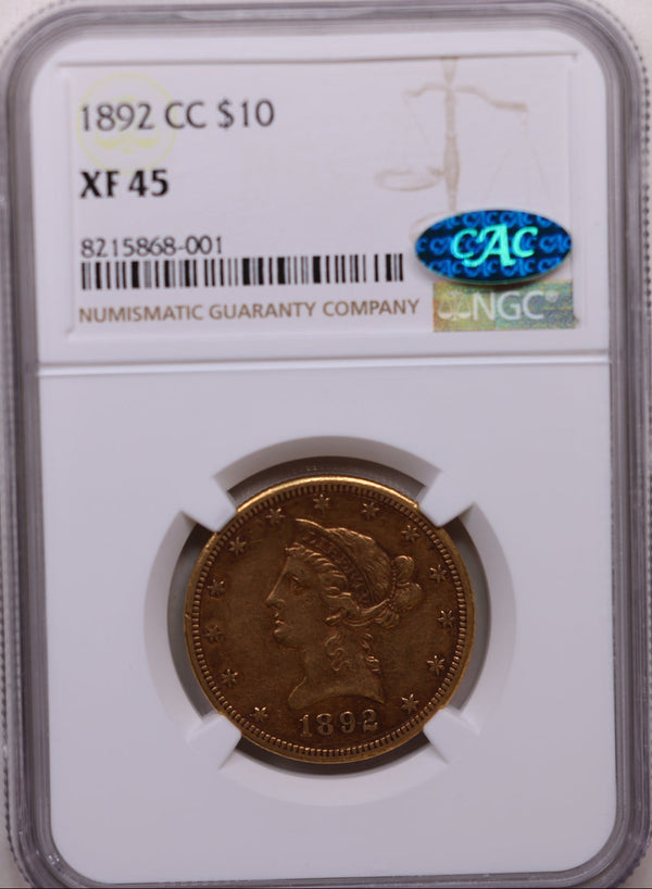 1892-CC $10, Gold Liberty Eagle, Circulated, NGC XF-45, CAC, Store Sale #G0159.