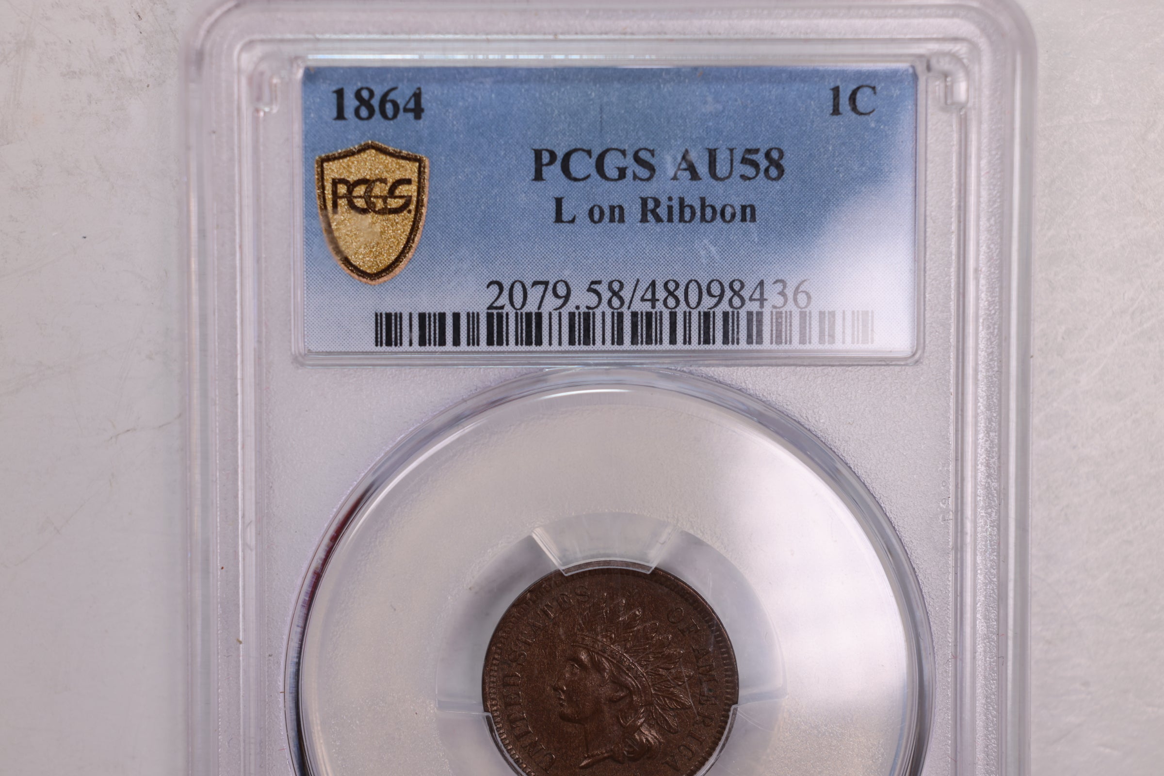 1864 Indian Head Cents., "L" in Ribbon., PCGS AU-58., Store Sale #GCT001