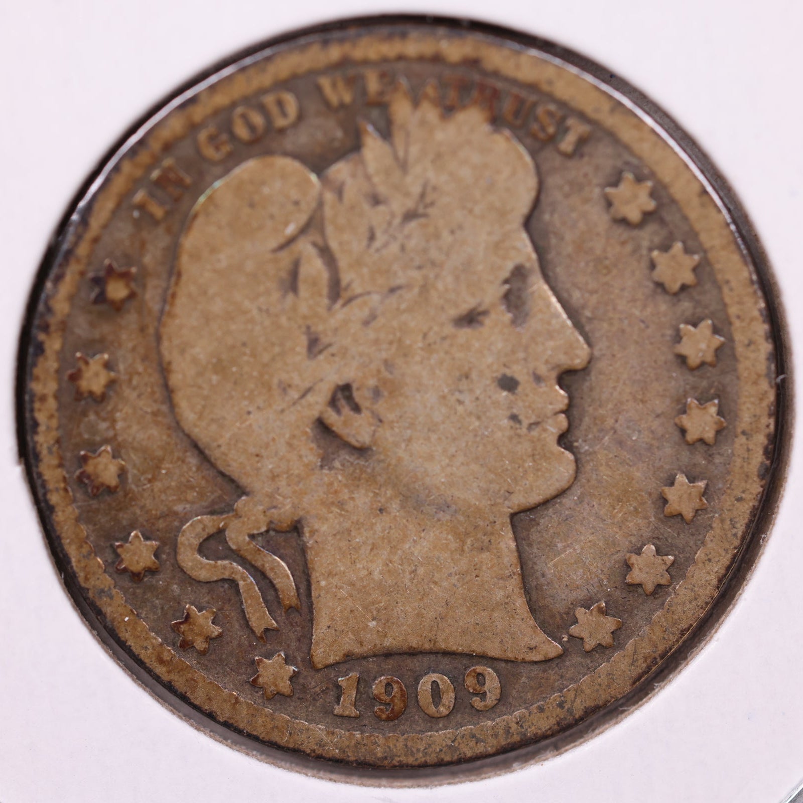 1909-D Barber Silver Quarter, Very Good Circulated Coin, Store #QR1520