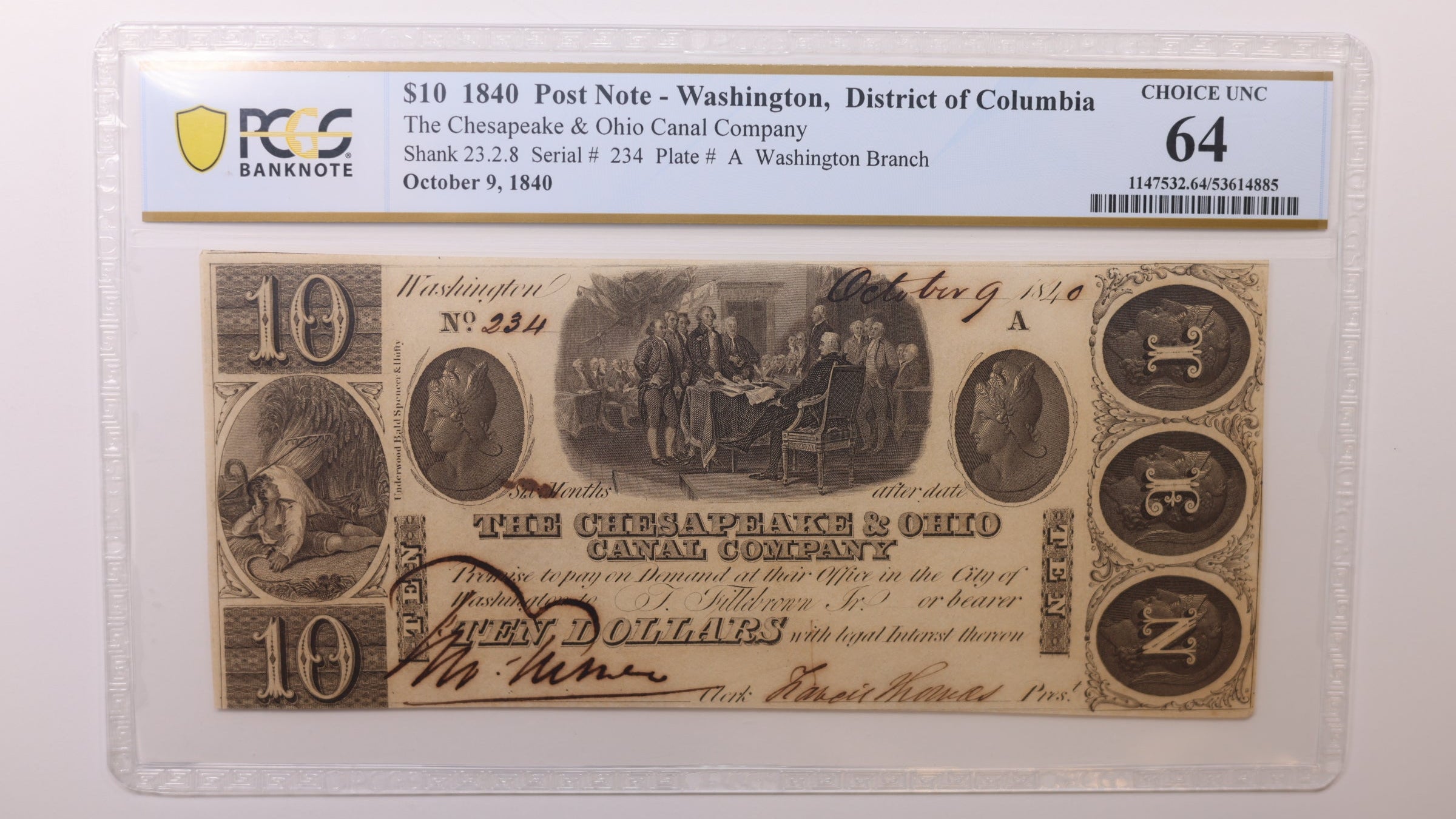 1840 $10, Washington, D.C. Obsolete Currency , PCGS CU64, STORE #GDC082.