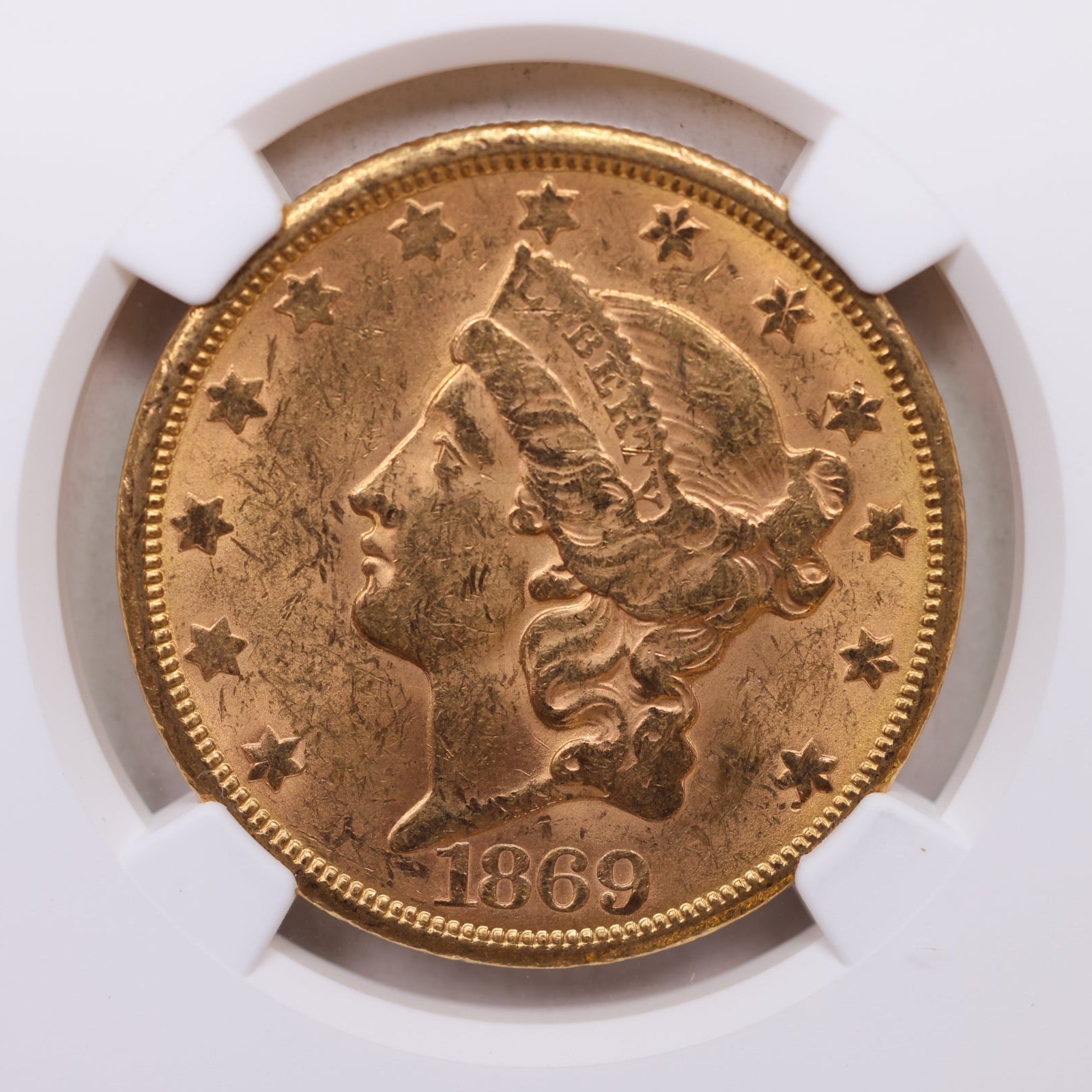 1869-S $20, Gold Double Eagle, Uncirculated, NGC MS-61, CAC, Store Sale #G0162.