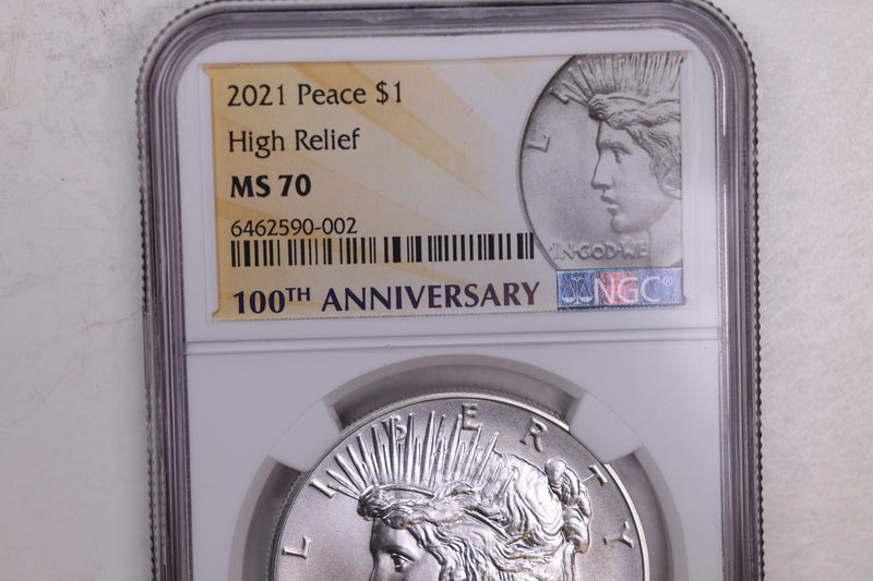 2021 $1 Peace Silver Dollar Commemorative., 'HIGH RELIEF'., NGC MS70., Store GMC132
