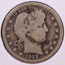 1912 Barber Silver Quarter, Very Good Circulated Coin, Store