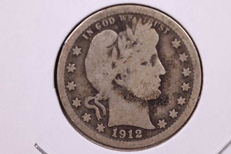 1912 Barber Silver Quarter., Very Good Circulated Coin., Store