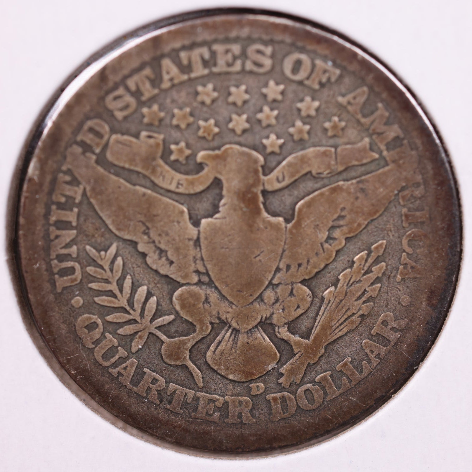 1914-D Barber Silver Quarter, Very Good Circulated Coin, Store #QR1539.