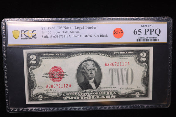 1928 $2, Legal Tender Note, PCGS Graded., Store Sale 00770