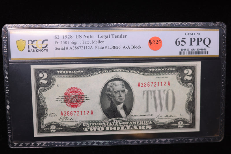 1928 $2, Legal Tender Note, PCGS Graded., Store Sale 00770