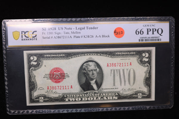 1928 $2, Legal Tender Note, PCGS Graded., Store Sale 00771