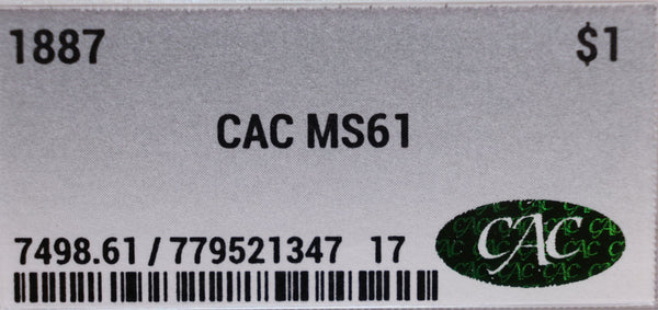 1887 Morgan Silver Dollar, CAC MS61, Store #GDR0269