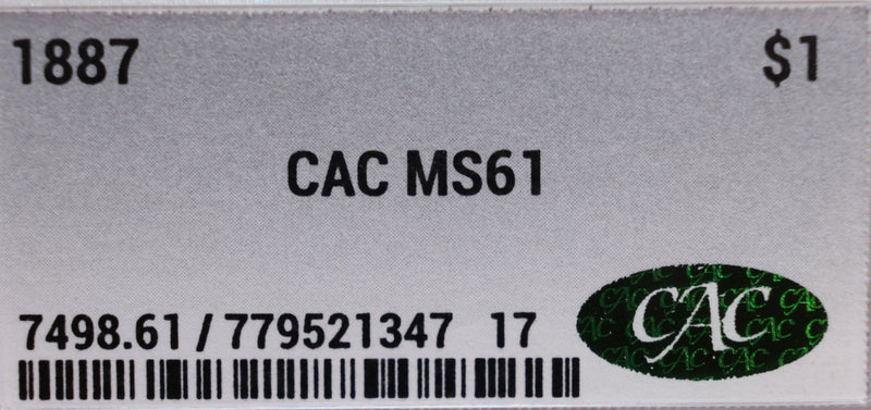 1887 Morgan Silver Dollar, CAC MS61, Store