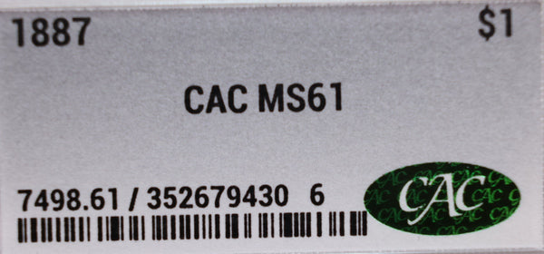 1887 Morgan Silver Dollar, CAC MS61, Store #GDR0270