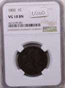 1802 Draped Bust Cent, 1/000 Variety, NGC Certified VG-10 Store Sale