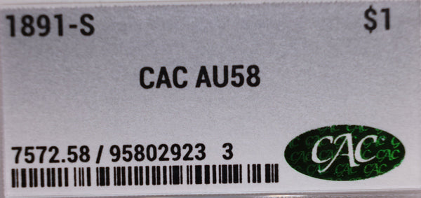 1891-S Morgan Silver Dollar, CAC AU58, Store #GDR0272