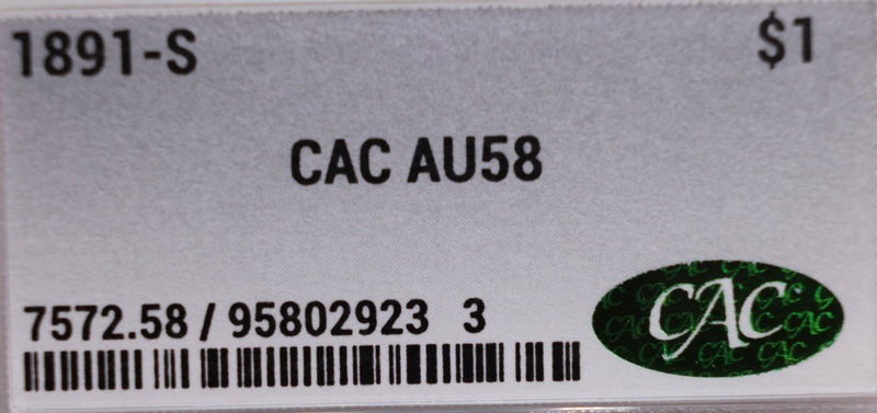 1891-S Morgan Silver Dollar, CAC AU58, Store