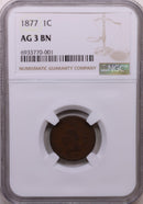 1877 Indian Head Cents, 'Key Date', NGC Graded AG-3, Store Sale