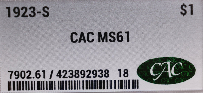 1923-S Peace Silver Dollar, CAC MS61, Store