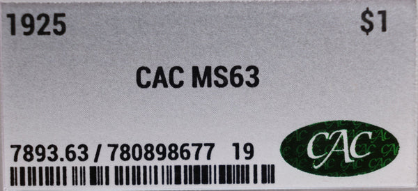 1925 Peace Silver Dollar, CAC MS63, Store #GDR0276