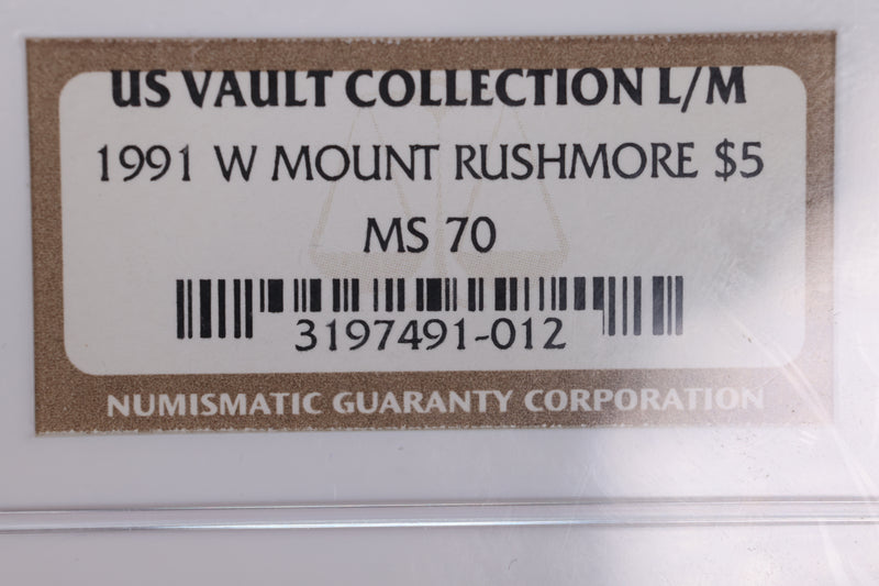 1991-W $5 Gold., MOUNT RUSHMORE., Commemorative., NGC MS70., Store
