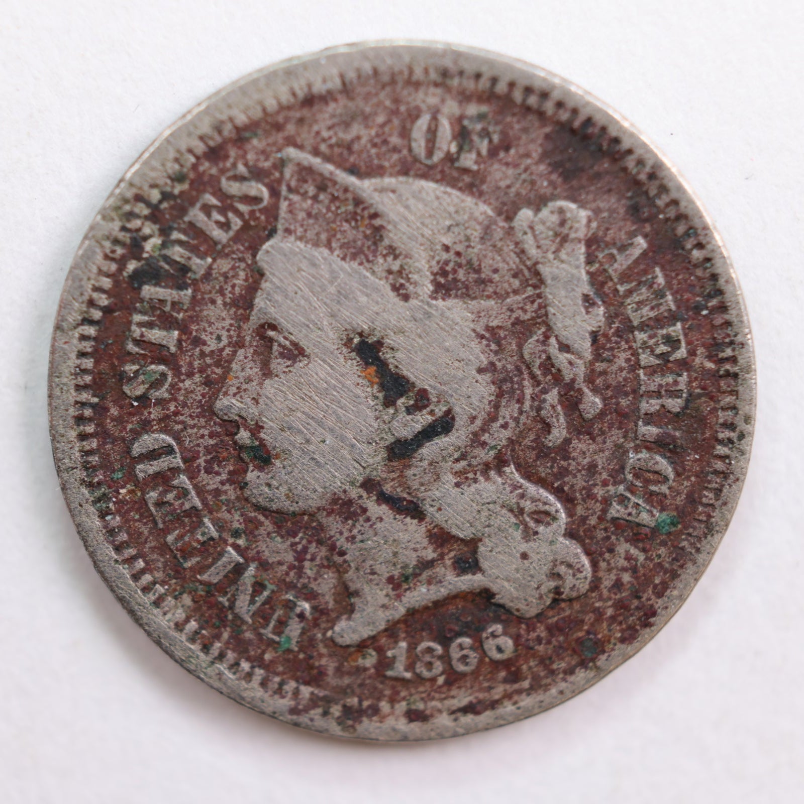 1866 Three Cent Copper Nickel, Abt Good Circulated Coin, Store #3C0011