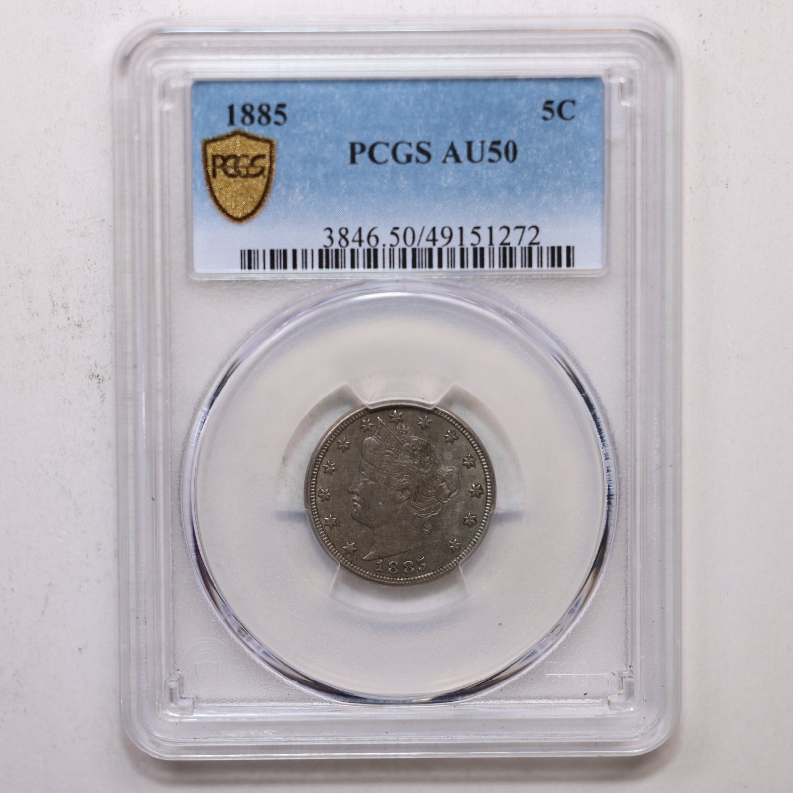 1885 Liberty (V) Nickel, PCGS AU-50,  'KEY DATE', Collectible Coin. Store #GNL021