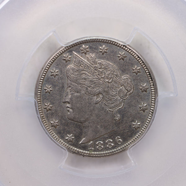 1886 Liberty (V) Nickel, PCGS AU-55,  'Green CAC', Collectible Coin. Store #GNL022.