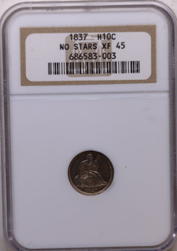 1837 Seated Liberty Half Dime, 'No Stars', NGC XF-45, Store Sale #GHE004.
