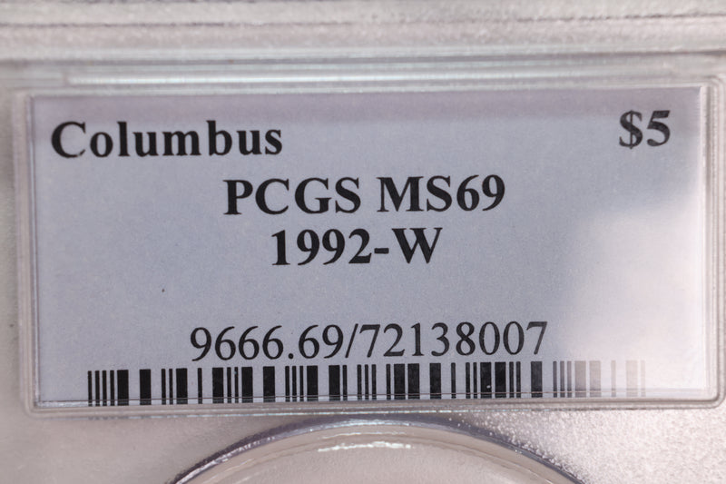1992-W $5., COLUMBUS., Gold Commemorative., PCGS MS69., Store