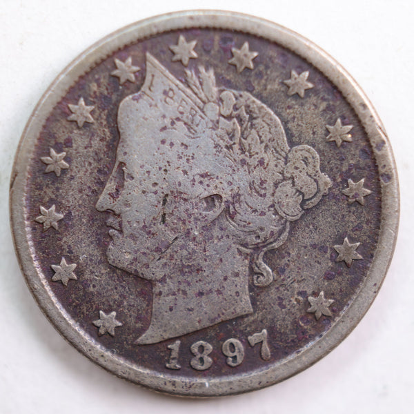 1897 Liberty Nickel, Fine Plus Circulated Coin, details, Store #NL616