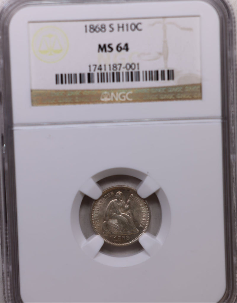 1868-S Seated Liberty Silver Half Dime, Uncirculated, NGC MS-64, Store Sale
