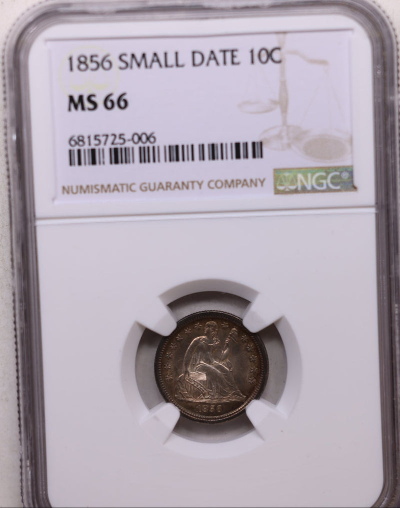 1856 Seated Liberty Silver Dime, NGC MS-66, 'SMALL DATE', Store Sale