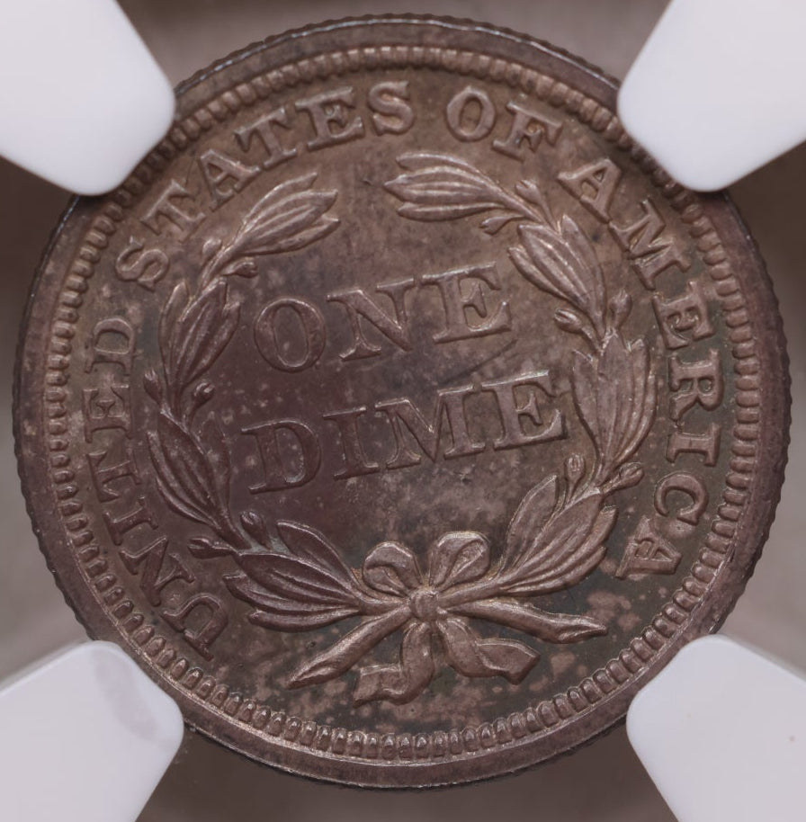 1858 Seated Liberty Silver Dime, Nice Uncirculated Coin, NGC MS-66, Store #GDE034.