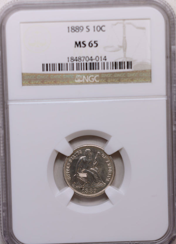 1889-S Seated Liberty Silver Dime, NGC MS-65, Uncirculated, Store #GDE036.