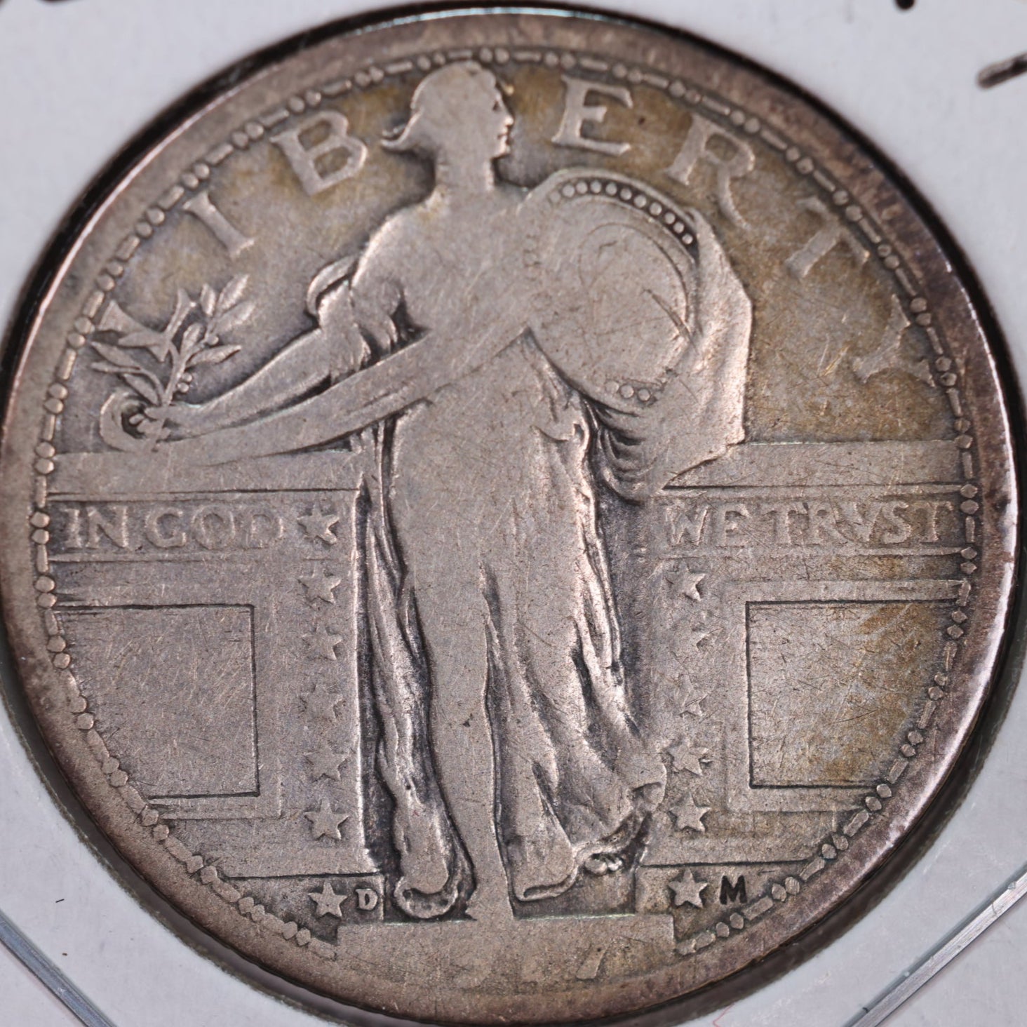 1917-D Standing Liberty Silver Quarter, T-1, Fine Circulated Coin, Store #QR0012