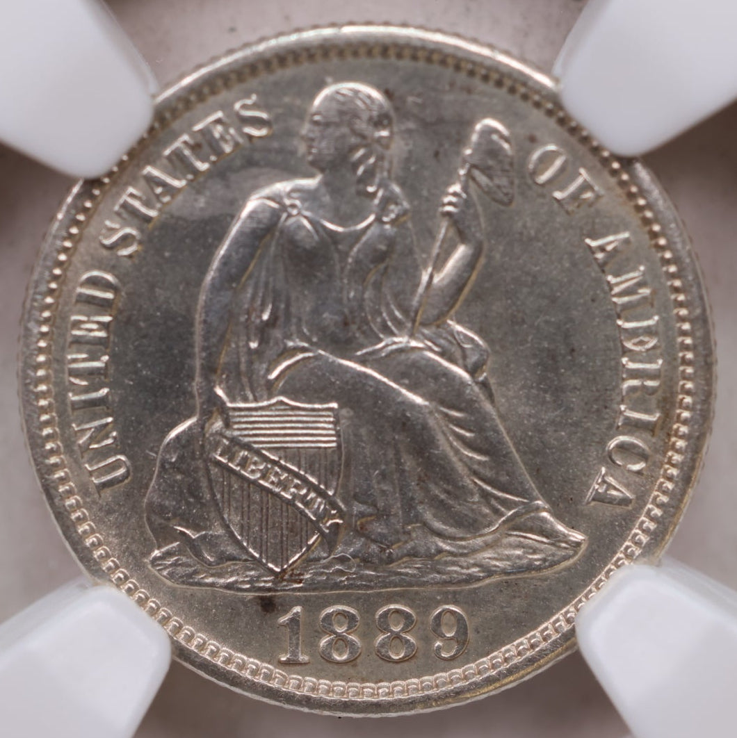 1889-S Seated Liberty Silver Dime, NGC MS-65, Uncirculated, Store #GDE036.