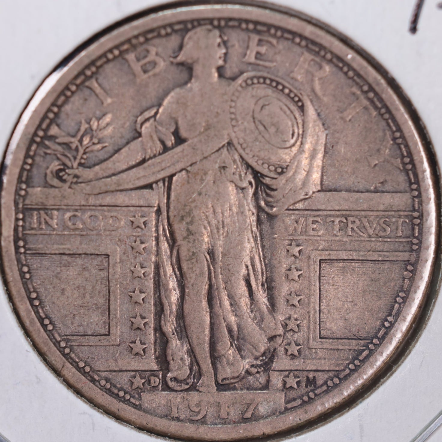 1917-D Standing Liberty Silver Quarter, T-1, Very Fine+ Circulated Coin, Store #QR0013