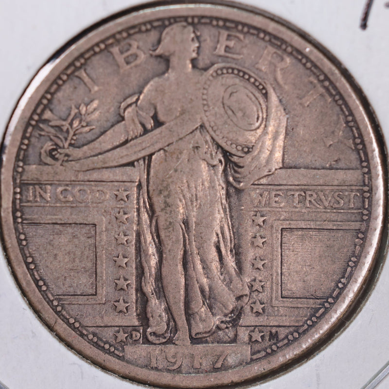 1917-D Standing Liberty Quarter, T-1, Very Fine+ Circulated Coin, Store
