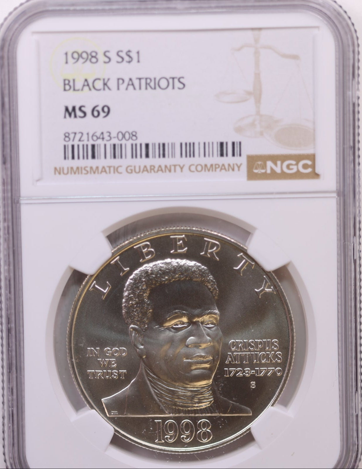 1998 S $1 Black Patriots, NGC MS 69, Store #GMC308