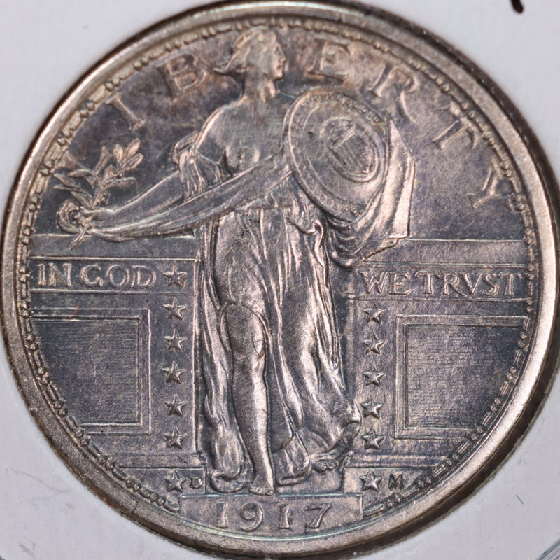 1917-D Standing Liberty Quarter, T-1, Mint State+ Uncirculated Coin, Store