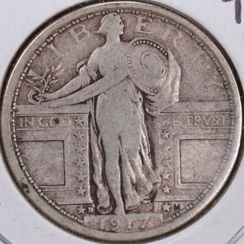 1917-D Standing Liberty Quarter, T-1, Very Fine+ Circulated Coin, Store