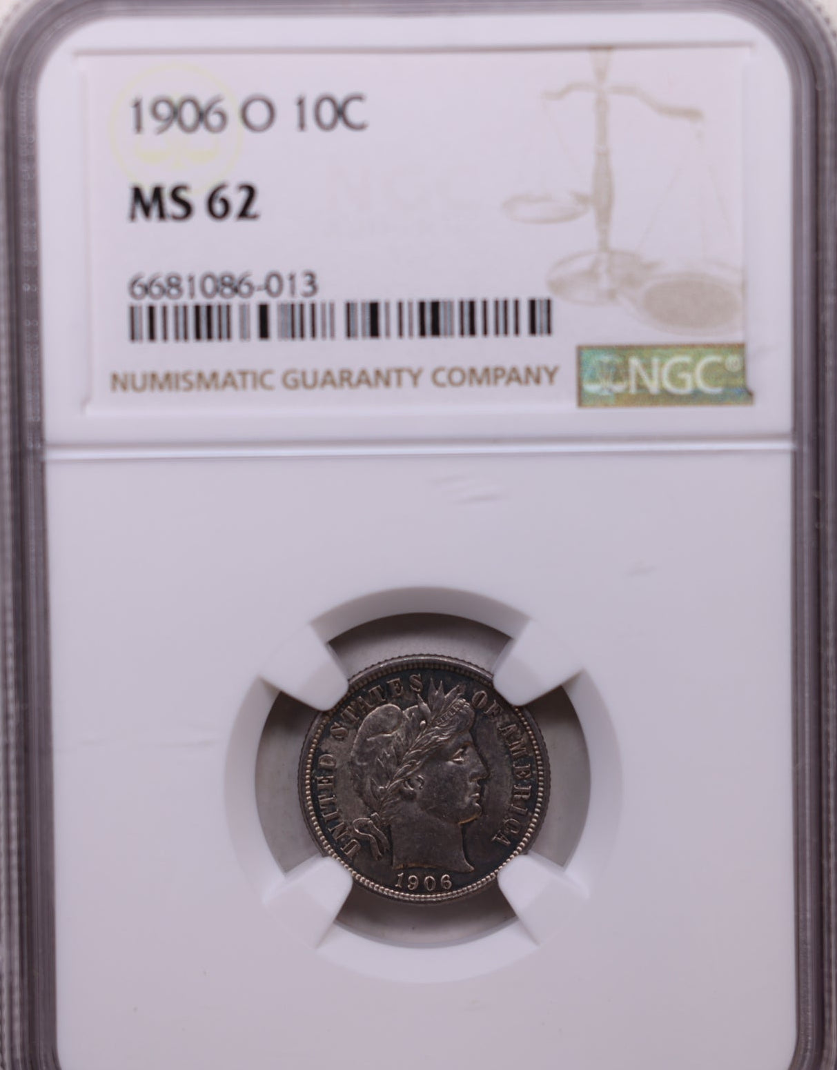 1906-O Barber Silver Dime, 'Uncirculated Coin', NGC MS-62, Store Sale #GDE039.