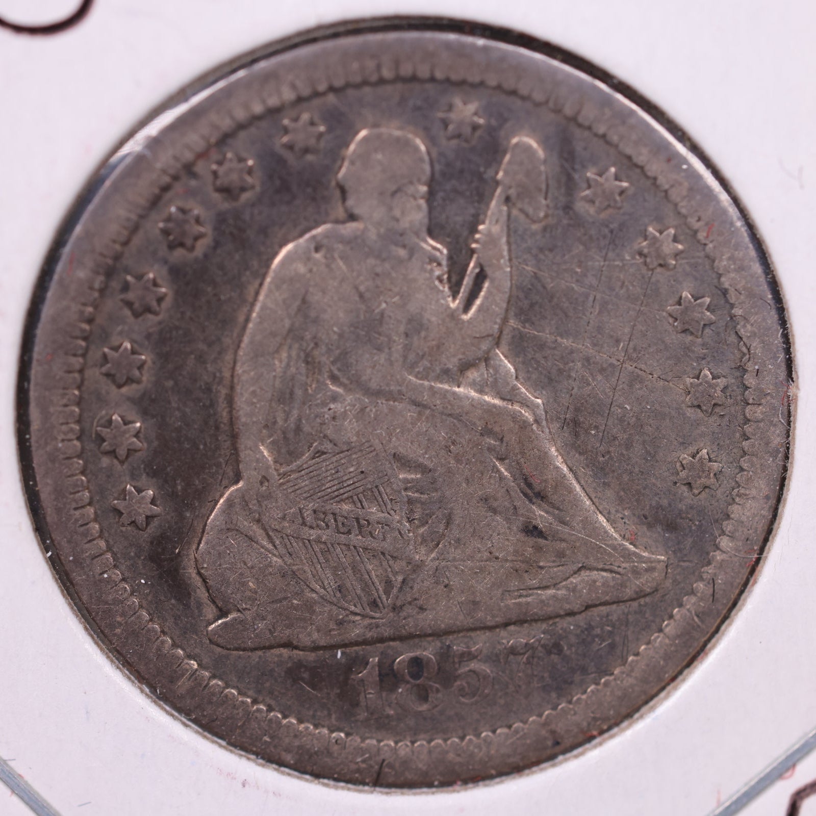 1857-O Liberty Seated Quarter., Fine Circulated Collectible Coin., Store #QR1365.