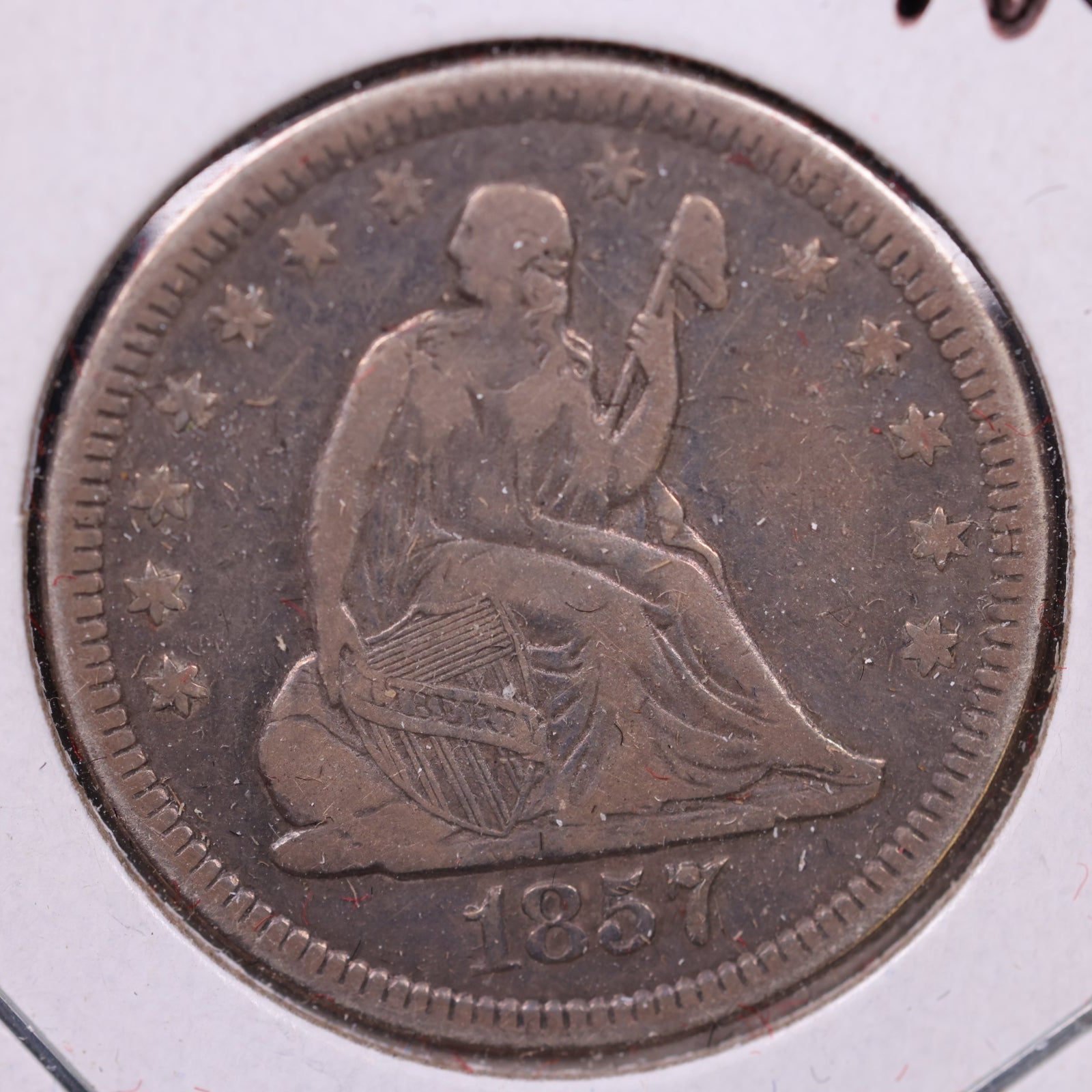 1857-O Liberty Seated Quarter., Very Fine Circulated Coin., Store#QR1364