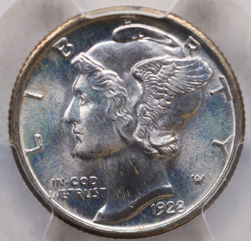 1928 Mercury Silver Dime, Blast White, PCGS MS67, Full Bands, Store Sale