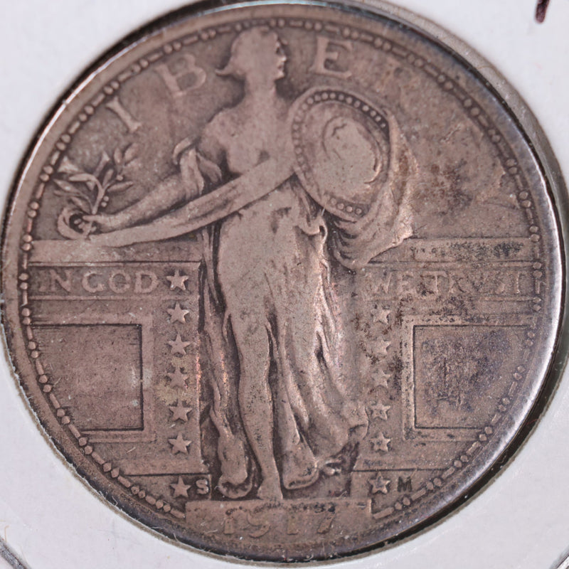 1917-S Standing Liberty Quarter, T-1, Very Fine Circulated Coin, Store