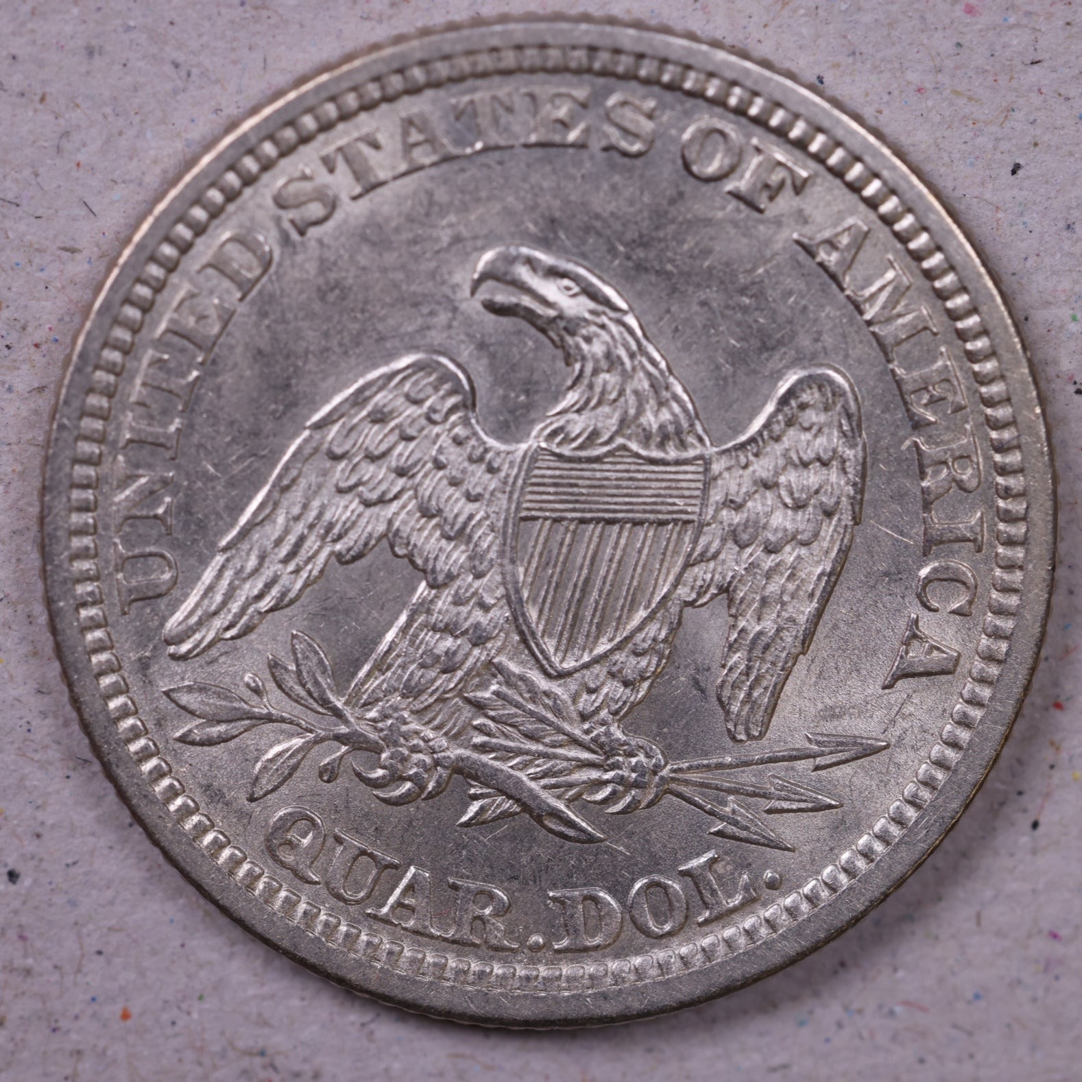 1861 Liberty Seated Quarter., Bright Gem Uncirculated Coin., Store#1085